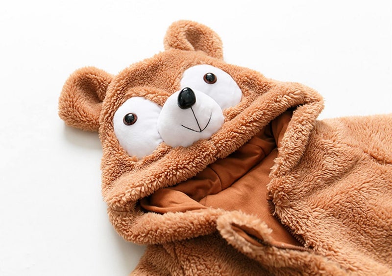 BRANDONN Unisex Baby Flannel Jumpsuit Panda Style Cosplay Clothes Bunting Outfits Snowsuit Hooded Romper Outwear (Camel TeddyBear, 6-9 Months) - Image 5