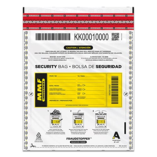 MMF Industries Cash Transmittal Bags | 9W x 12H | Pack of 100 | Unique Alphanumeric Numbering | Self-Sealing Adhesive | Four Tamper Indicators | Folded Bottom | Deposit Plastic Bags - Image 1