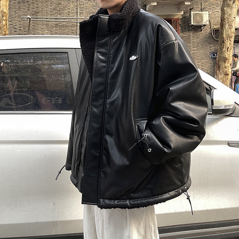 Lambswool coat mens winter handsome hip hop double-sided cotton clothes Hong Kong style ins trendy casual warm cotton-padded jacket Creamy-white - Image 3