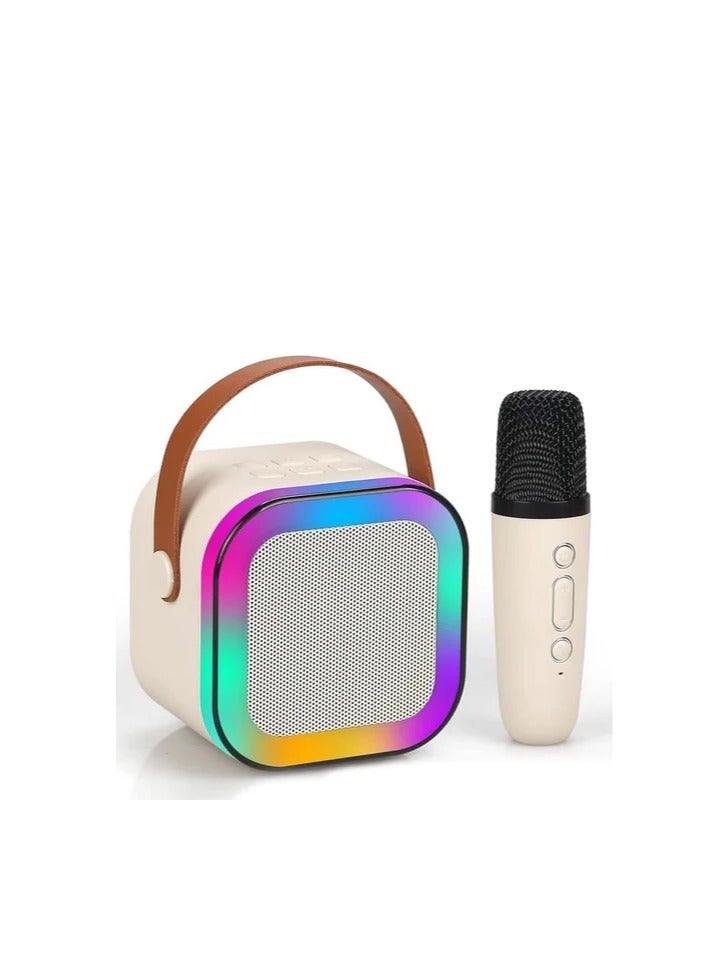 BDT K-22 آلة الكاريوكي الصغيرة للأطفال والكبار (محمولة) مكبر صوت بلوتوث مع ميكروفون لاسلكي - مع خمسة أوضاع صوت مختلفة - بيج - Image 1