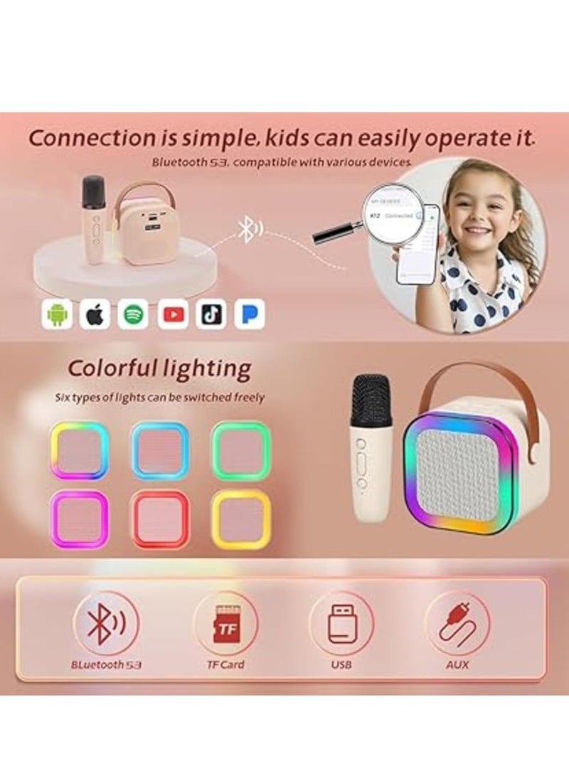 BDT K-22 آلة الكاريوكي الصغيرة للأطفال والكبار (محمولة) مكبر صوت بلوتوث مع ميكروفون لاسلكي - مع خمسة أوضاع صوت مختلفة - بيج - Image 2