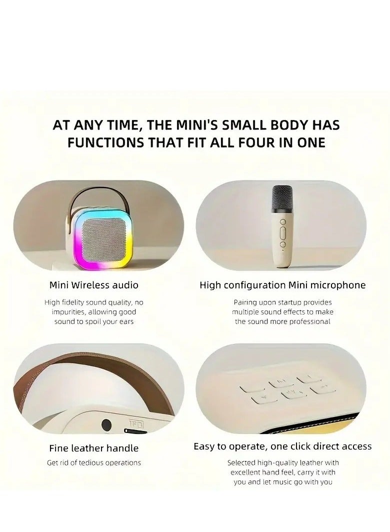 BDT K-22 آلة الكاريوكي الصغيرة للأطفال والكبار (محمولة) مكبر صوت بلوتوث مع ميكروفون لاسلكي - مع خمسة أوضاع صوت مختلفة - بيج - Image 4