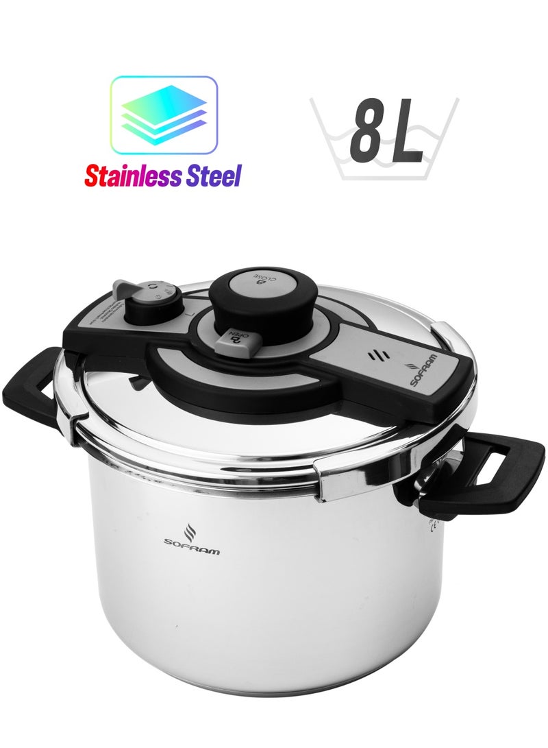 سوفرام 8 لترسم قدر ضغط سوفرام استيل تركي عالي الجودة مقاس 8 لتر silver - Image 3