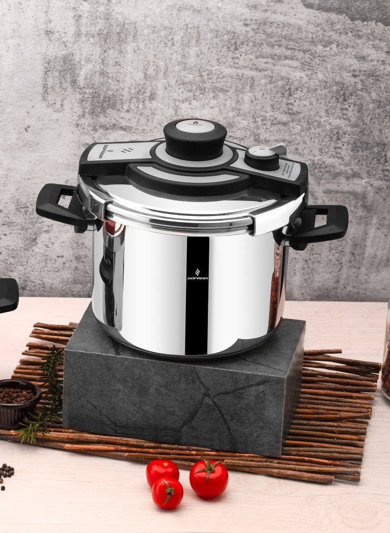 سوفرام 8 لترسم قدر ضغط سوفرام استيل تركي عالي الجودة مقاس 8 لتر silver - Image 1