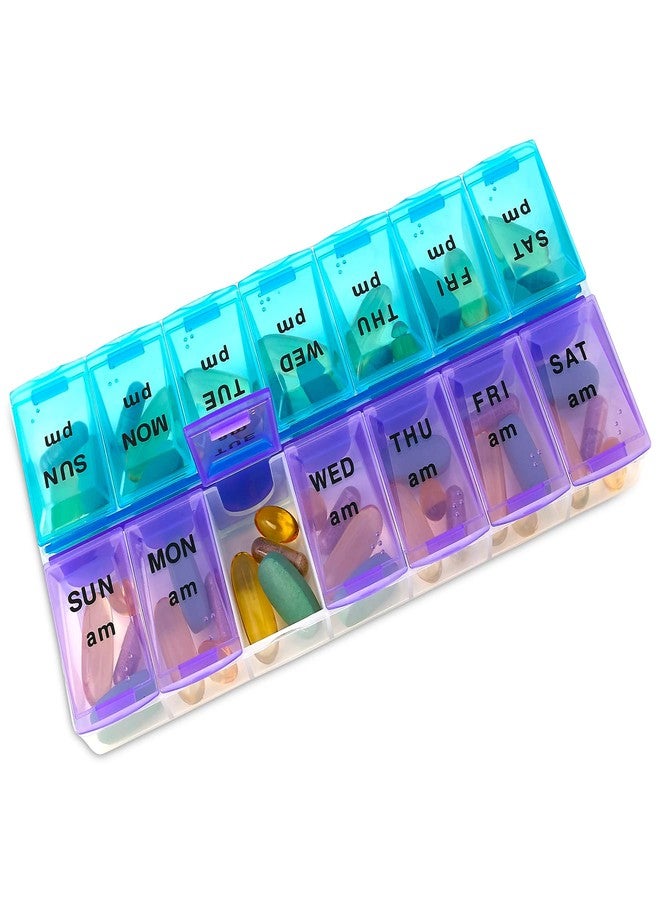 MEDca Weekly Pill Organizer - 7 Day AM/PM Twice a Day | Pills Planner Case with Large Compartment | BPA Free Travel Medicine Box for Medication, Vitamins & Fish Oil Supplements - Image 1