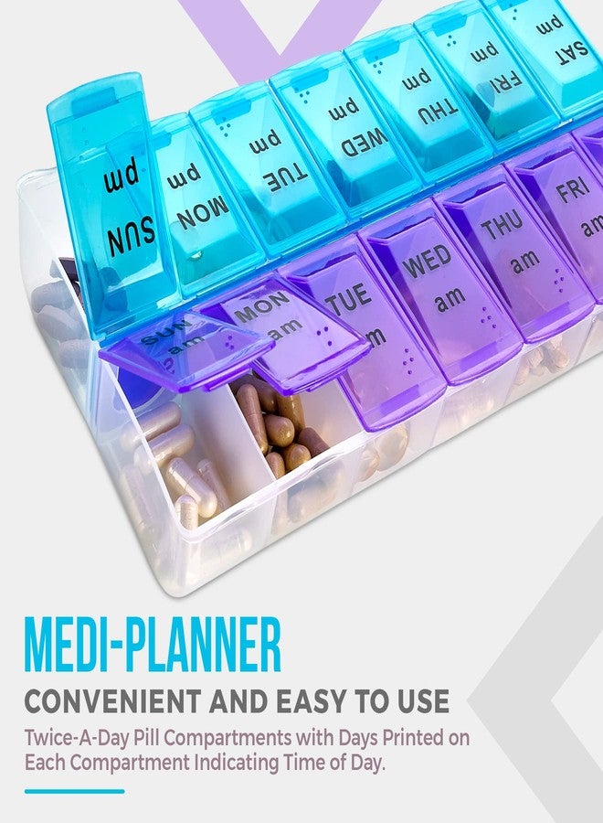 MEDca Weekly Pill Organizer - 7 Day AM/PM Twice a Day | Pills Planner Case with Large Compartment | BPA Free Travel Medicine Box for Medication, Vitamins & Fish Oil Supplements - Image 3