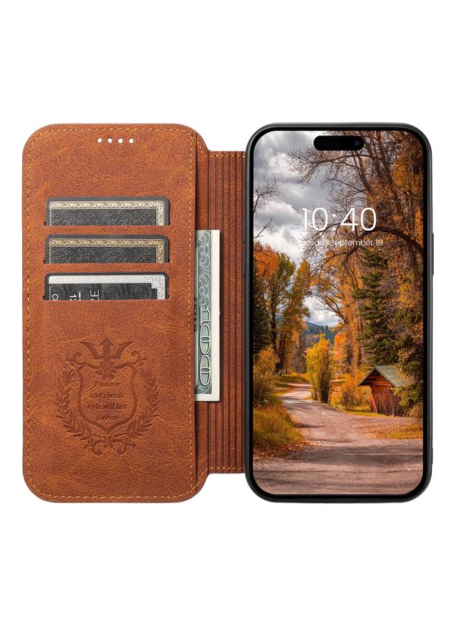 Suteni Case For iPhone 13 Pro Max J06 Retro Matte Litchi Texture Leather Magnetic Magsafe Phone Case - Image 4