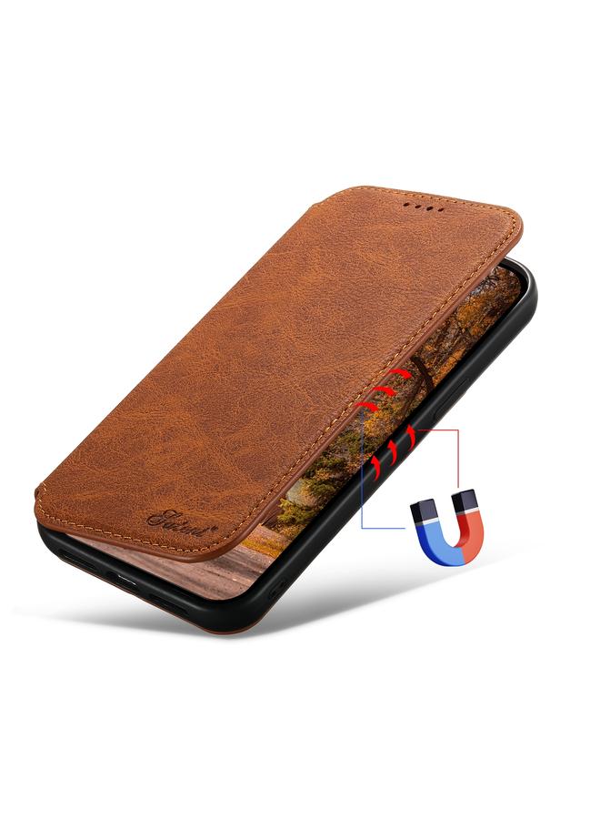 Suteni Case For iPhone 13 Pro Max J06 Retro Matte Litchi Texture Leather Magnetic Magsafe Phone Case - Image 2
