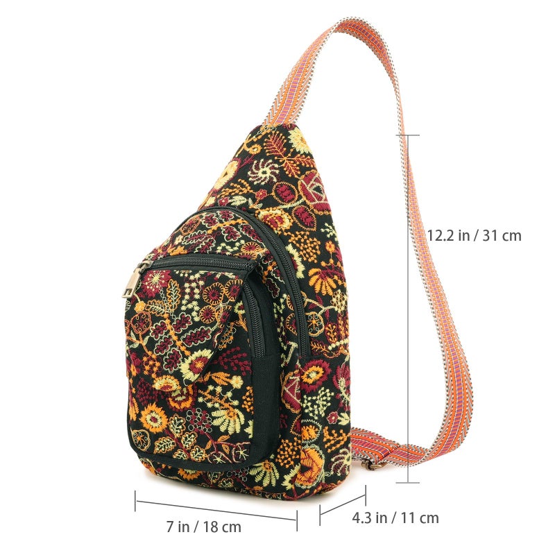 SILKAREA Vintage Embroidered Floral Ethnic Backpack for Women Handbag Shoulder Bag Mini Travel Purse (Embroidered Yellow) - Image 2