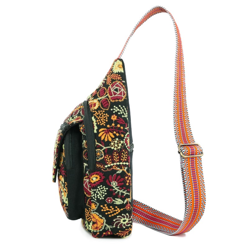 SILKAREA Vintage Embroidered Floral Ethnic Backpack for Women Handbag Shoulder Bag Mini Travel Purse (Embroidered Yellow) - Image 3
