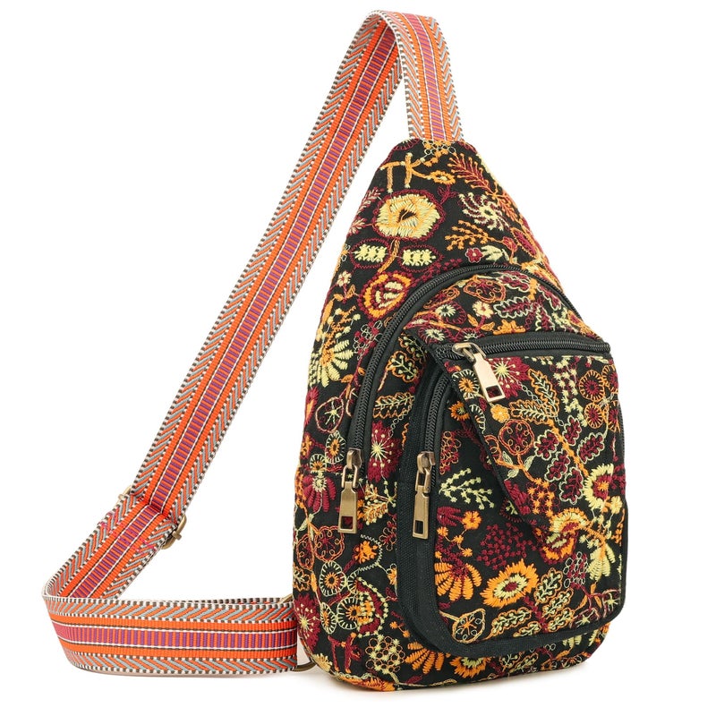 SILKAREA Vintage Embroidered Floral Ethnic Backpack for Women Handbag Shoulder Bag Mini Travel Purse (Embroidered Yellow) - Image 1
