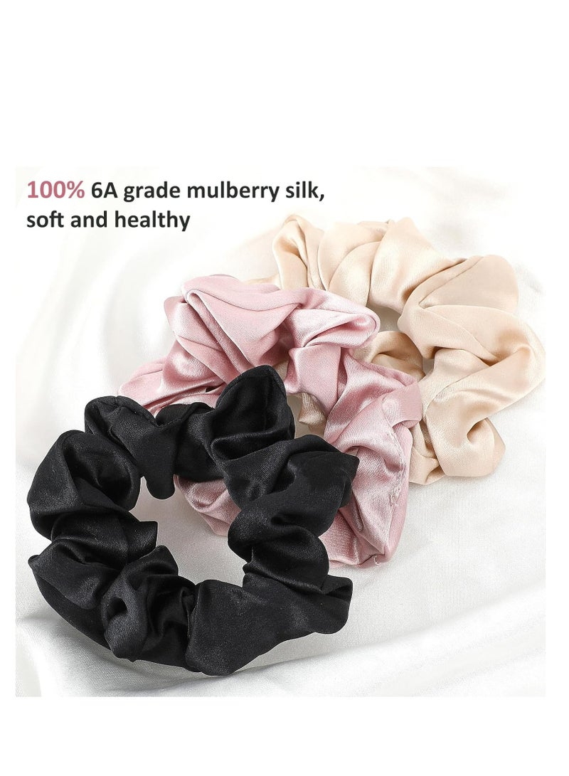 Loquat 3 Pcs Mulberry Silk Scrunchies, Soft Satin Hair Ties, Large No-Damage Ponytail Holders, Hair Accessories Gift Set - Image 3