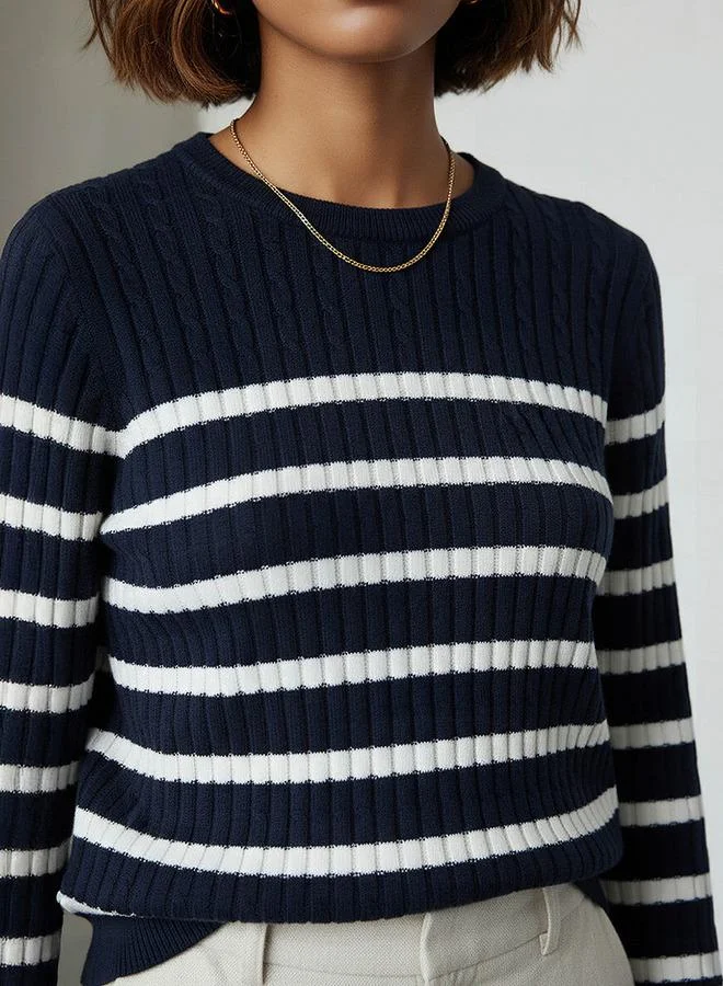 Splash FAV  Striped Crew Neck Sweater for Women | Best Price UAE