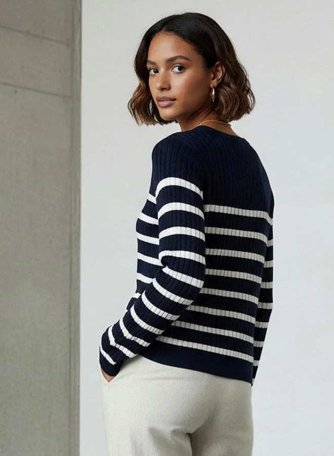 Splash FAV  Striped Crew Neck Sweater for Women | Best Price UAE