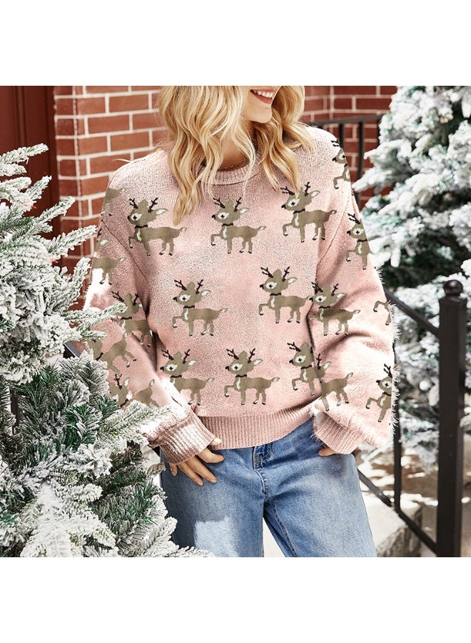 NIBEMINENT Classic Women Christmas Sweater Reindeer Pattern Crew Neck Long Sleeve Pullover Knit Tops Casual Winter Fall Clothes - Image 1