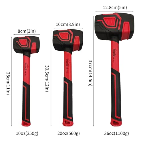 HOUSERAN 3-Piece Rubber Mallet Set - 10oz, 20oz & 36oz Heavy Duty Hammers with Soft Rubber Handles for Flooring & Soft Blow Tasks - Image 2