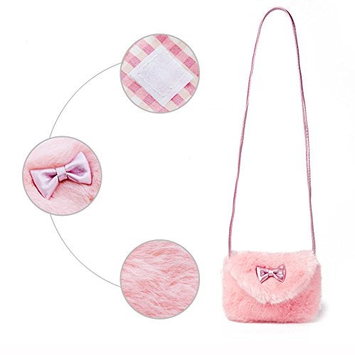 Fakeface Kids Girls Toddlers Lovely Bowknot Hairy Mini Shoulder Bags Crossbody Bags Cell Phone Case Holder Small Purse Clutch Cross Body Handbags for 1-5 Yrs, Great for Birthday Christmas - Image 5