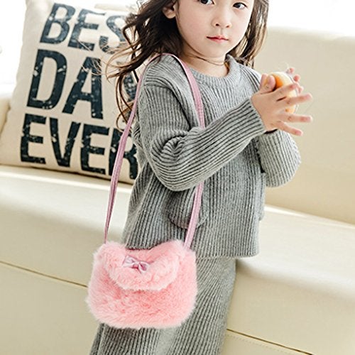 Fakeface Kids Girls Toddlers Lovely Bowknot Hairy Mini Shoulder Bags Crossbody Bags Cell Phone Case Holder Small Purse Clutch Cross Body Handbags for 1-5 Yrs, Great for Birthday Christmas - Image 2