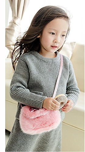 Fakeface Kids Girls Toddlers Lovely Bowknot Hairy Mini Shoulder Bags Crossbody Bags Cell Phone Case Holder Small Purse Clutch Cross Body Handbags for 1-5 Yrs, Great for Birthday Christmas - Image 3