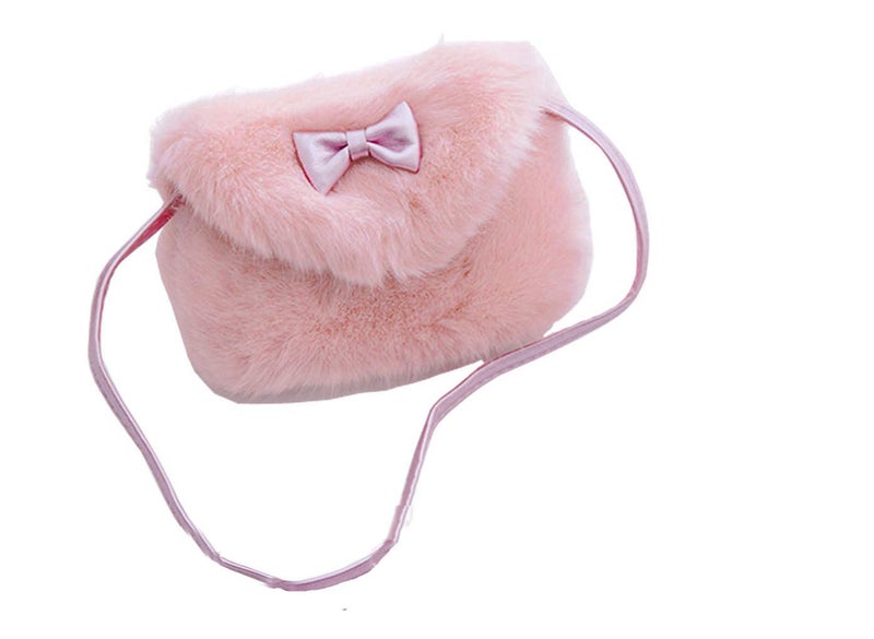 Fakeface Kids Girls Toddlers Lovely Bowknot Hairy Mini Shoulder Bags Crossbody Bags Cell Phone Case Holder Small Purse Clutch Cross Body Handbags for 1-5 Yrs, Great for Birthday Christmas - Image 1