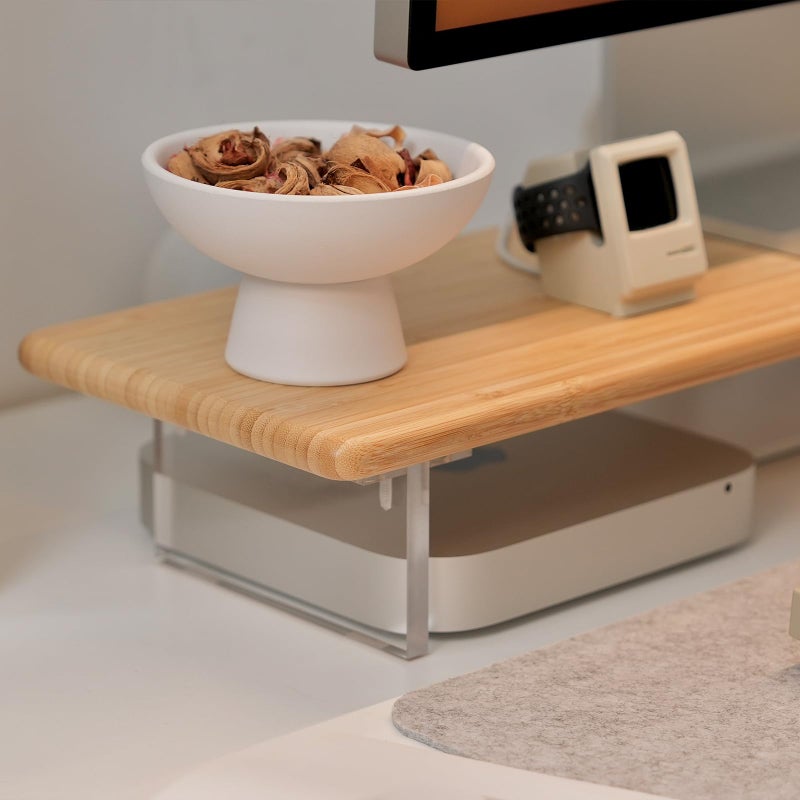 ROCDEER Bamboo Monitor Stand Riser with Acrylic Legs for Desk, 31.5 Inches Desktop Shelf Supports for PC Computer Monitor, Laptops, Printer, Speakers (Natural) - Image 2