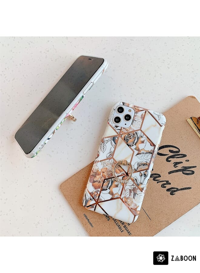 Zaboon Protective Case For iPhone 12 / 12 Pro Plating Geometric Flower Series IMD TPU Mobile  With Ring Bracket Rhinestones - Image 2