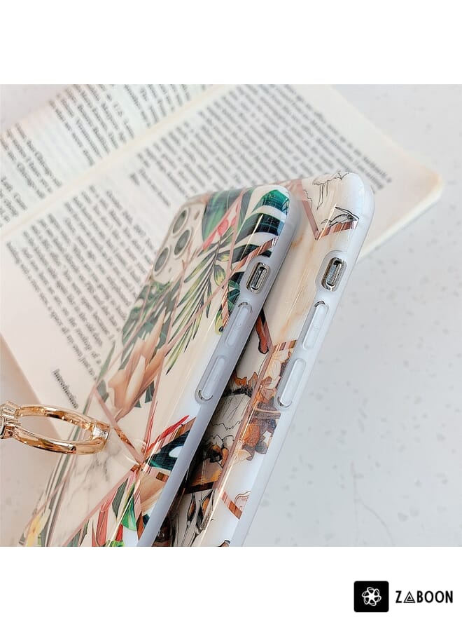 Zaboon Protective Case For iPhone 12 / 12 Pro Plating Geometric Flower Series IMD TPU Mobile  With Ring Bracket Rhinestones - Image 3