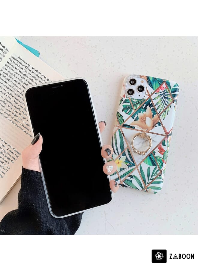 Zaboon Protective Case For iPhone 12 / 12 Pro Plating Geometric Flower Series IMD TPU Mobile  With Ring Bracket Rhinestones - Image 5