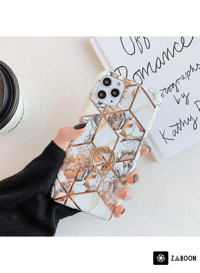 Zaboon Protective Case For iPhone 12 / 12 Pro Plating Geometric Flower Series IMD TPU Mobile  With Ring Bracket Rhinestones - Image 1