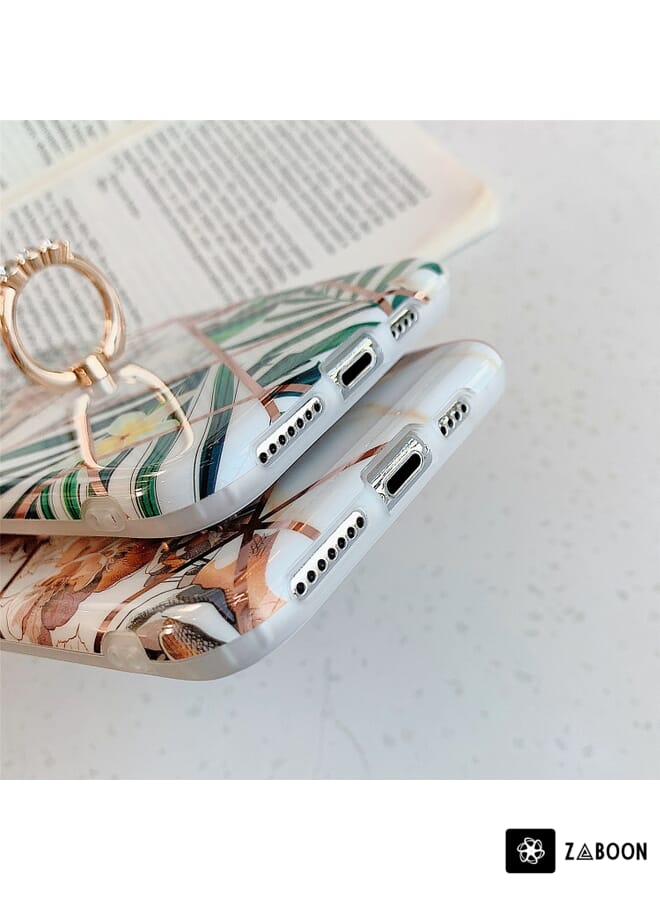 Zaboon Protective Case For iPhone 12 / 12 Pro Plating Geometric Flower Series IMD TPU Mobile  With Ring Bracket Rhinestones - Image 4