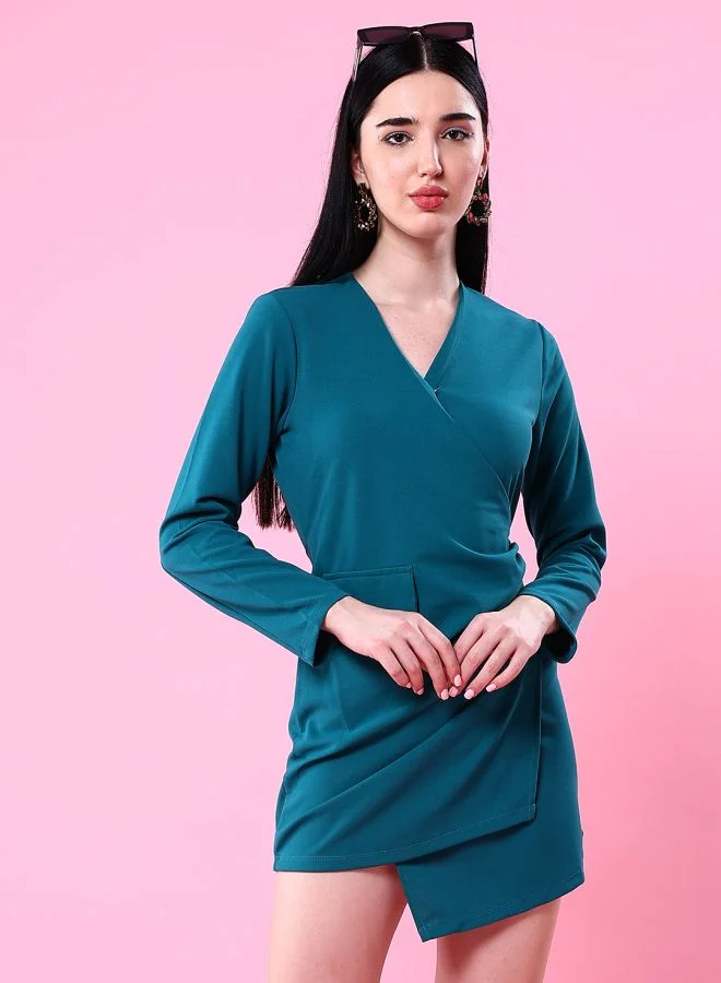 Freehand Women Fitted Casual Solid Wrap Dress