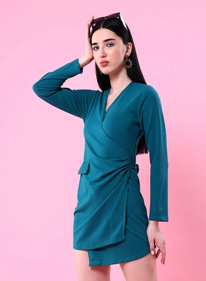 Freehand Women Fitted Casual Solid Wrap Dress