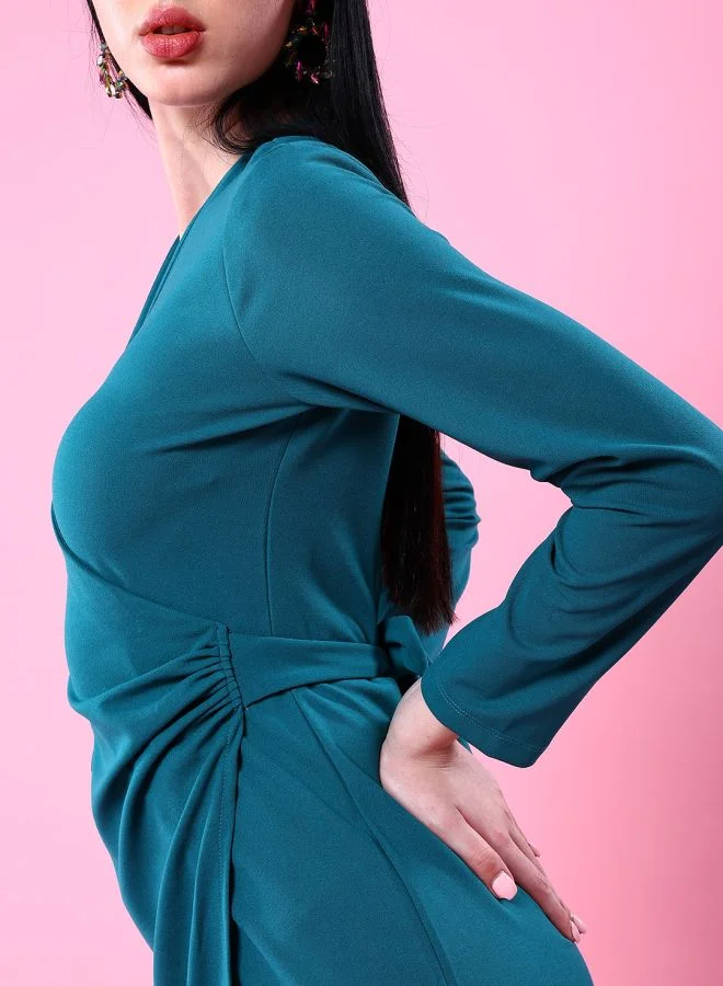 Freehand Women Fitted Casual Solid Wrap Dress