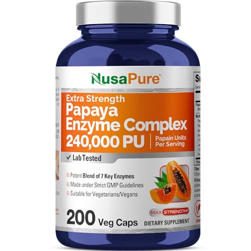 NusaPure Papaya Papain Enzyme Complex 240,000 PU - 200 Veggie Caps - Suitable for Vegetarian, Vegan Non-GMO - Image 1