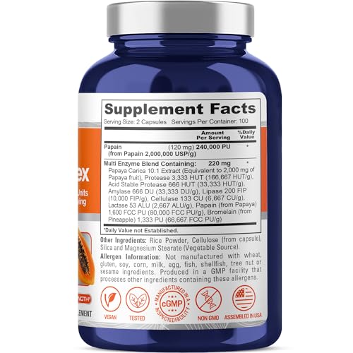 NusaPure Papaya Papain Enzyme Complex 240,000 PU - 200 Veggie Caps - Suitable for Vegetarian, Vegan Non-GMO - Image 2