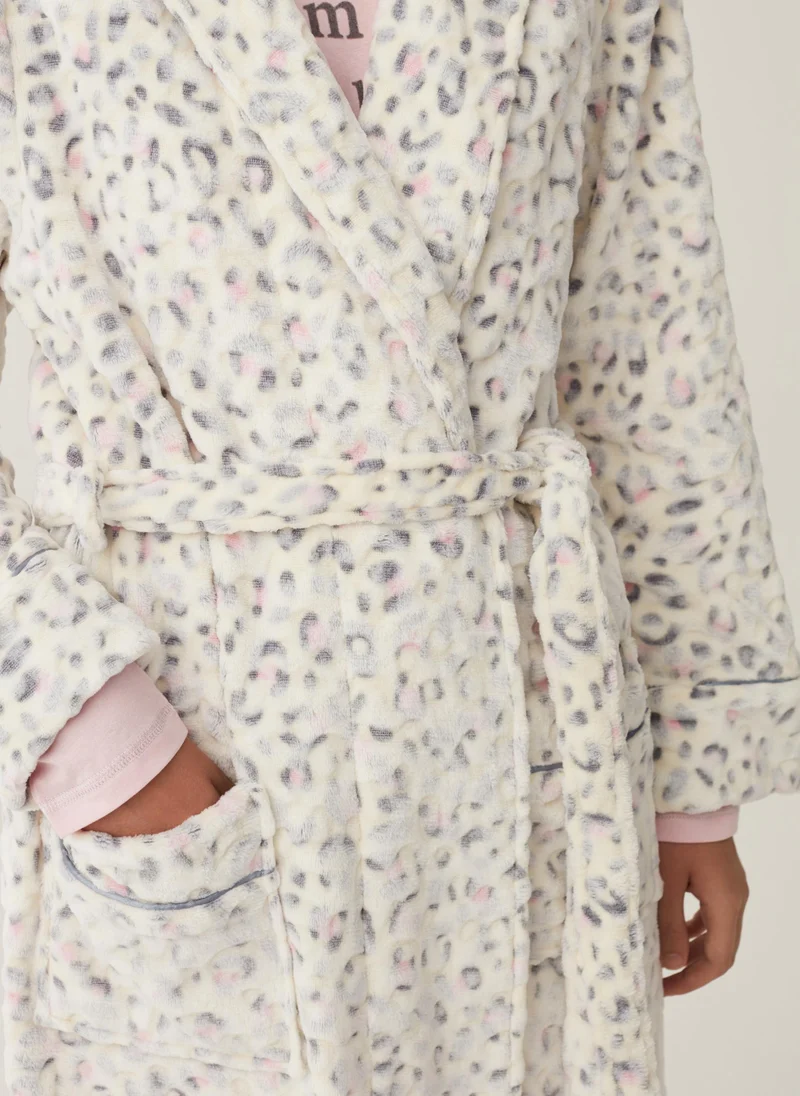 او في اس Ovs Long Dressing Gown With Animal Print Pattern