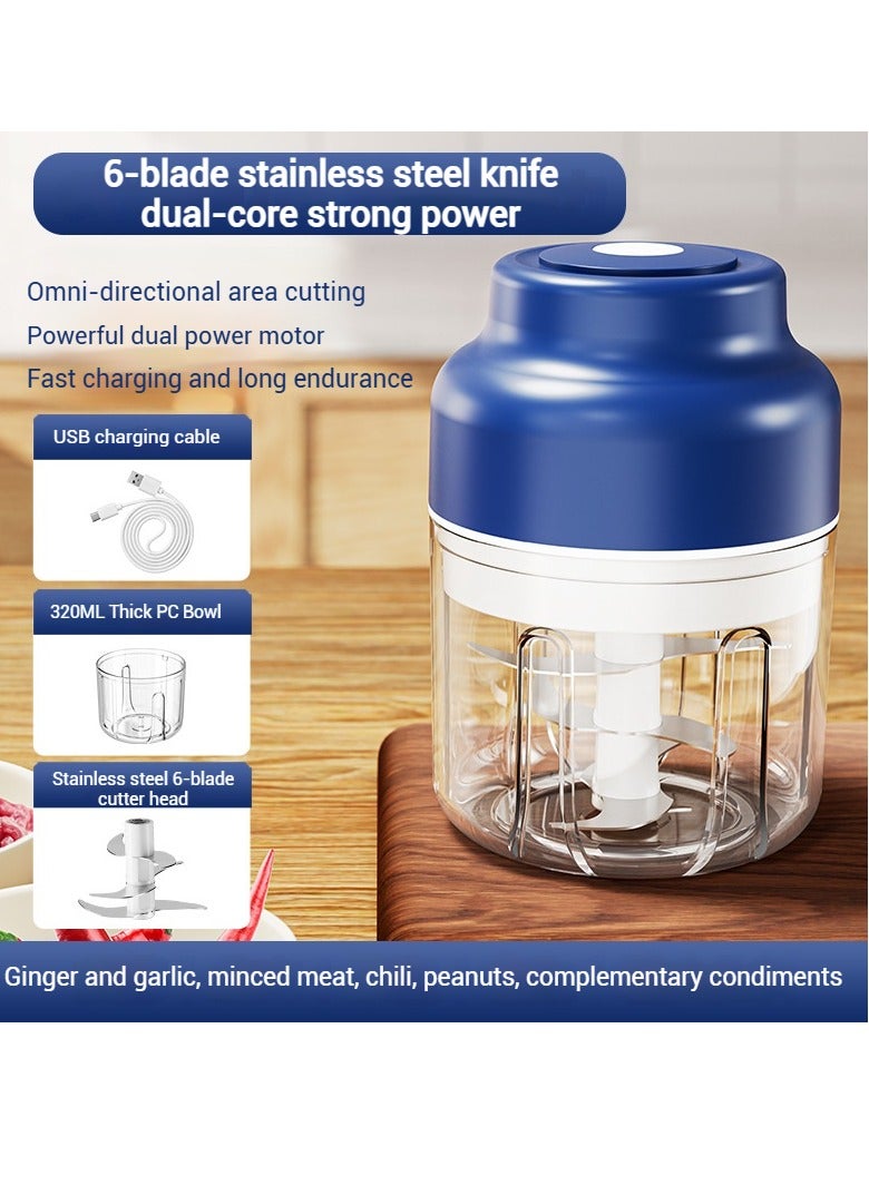 Hihonor 320ml/10.8oz Electric Garlic chopper, Electric Mini Garlic Mixer Blender Multifunctional Food Supplement Machine, Beat Garlic Chopped, Onion, Meat Crusher, USB Charging (Blue)  - Image 2