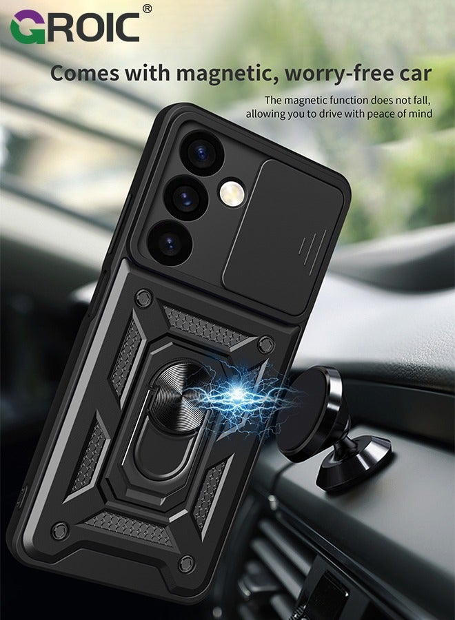 GROIC جراب أسود لهاتف Samsung Galaxy S22 مع غطاء كاميرا منزلق، حامل مغناطيسي لحماية الكاميرا، غطاء هاتف واقٍ شديد التحمل مقاوم للصدمات بدرجة عسكرية - Image 5