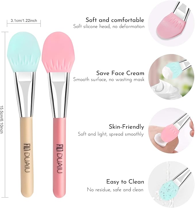DUAIU 2 Pcs Silicone Face Mask Brush DUAIU Face Mask Brushes Facial Mud Mask Applicator Hairless Makeup Brush Masks Applicator Spatula for Mud Clay Charcoal Mixed Mask Make Up Tools  - Image 2