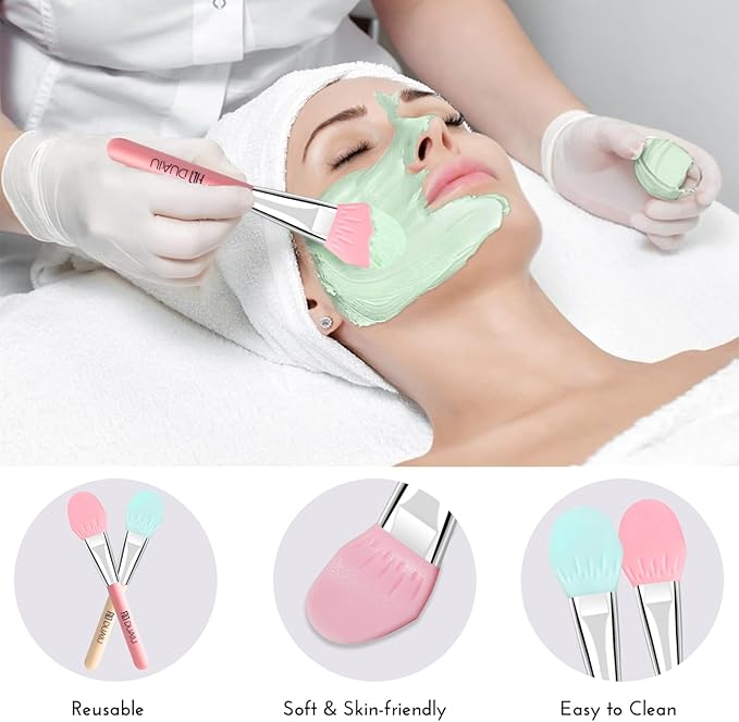 DUAIU 2 Pcs Silicone Face Mask Brush DUAIU Face Mask Brushes Facial Mud Mask Applicator Hairless Makeup Brush Masks Applicator Spatula for Mud Clay Charcoal Mixed Mask Make Up Tools  - Image 5