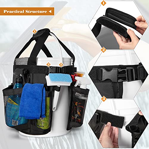 HODRANT 5 Gallon Bucket Organizer with Anti-fall Hooks & Buckle, Car Wash Bucket Caddy with Mesh Pockets, 5 Gallon Cleaning Tools Bag for Home, Auto, Garden & Fishing - Image 5