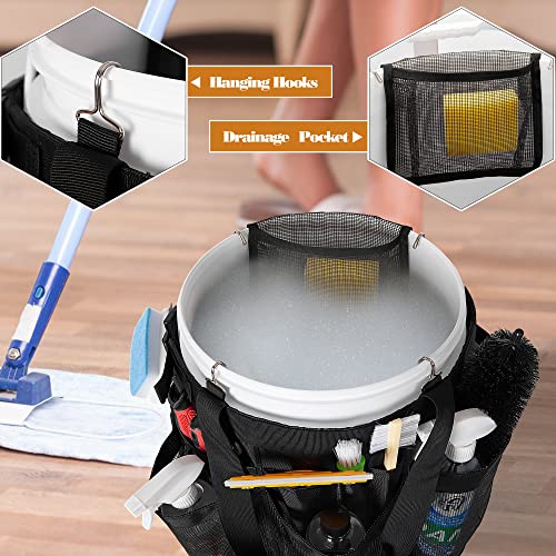 HODRANT 5 Gallon Bucket Organizer with Anti-fall Hooks & Buckle, Car Wash Bucket Caddy with Mesh Pockets, 5 Gallon Cleaning Tools Bag for Home, Auto, Garden & Fishing - Image 2
