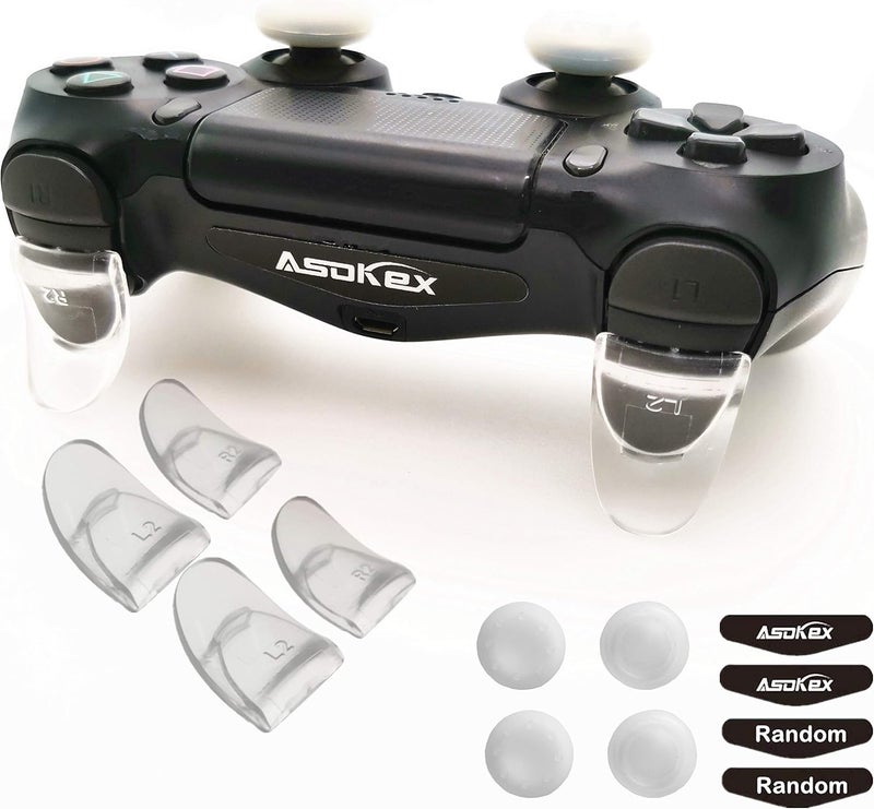 Asokex L2 R2 Ps4 Trigger Extenders (2 Pairs L2 R2 Triggers, 4pcs Joystick Cap, 2 Pairs LED Light Bar Decal) for Ps4 Controller(Transparent) - Image 2