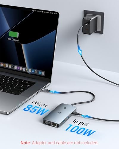LIONWEI Laptop Docking Station 4 Monitors, 9 in 1, Dual HDMI+DP+VGA, 100W PD, 5Gbps, 3 USB C/A Ports, Ethernet, LIONWEI Docking Station Dual Monitor, USB C Hub for Dell/HP/Surface/MacBook - Image 5