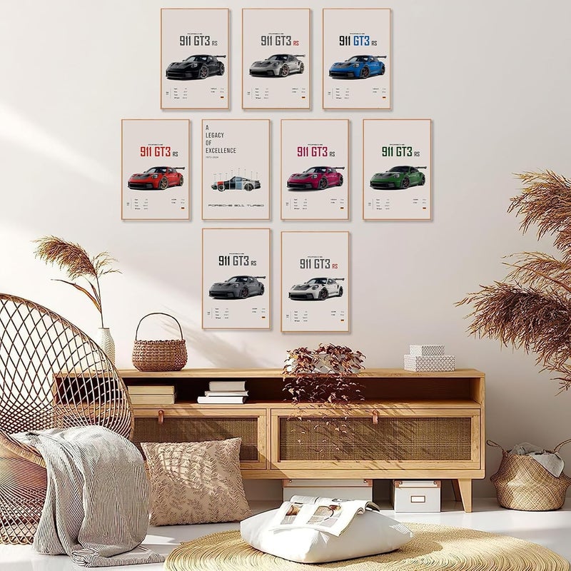 Dujoi 911 GT3RS Posters 9pcs Super Car Racing Car Paper Posters Colorful Car Art Prints For Man Cave Boy's Bedroom (Unframe-8x12inch-9 count) - Image 2
