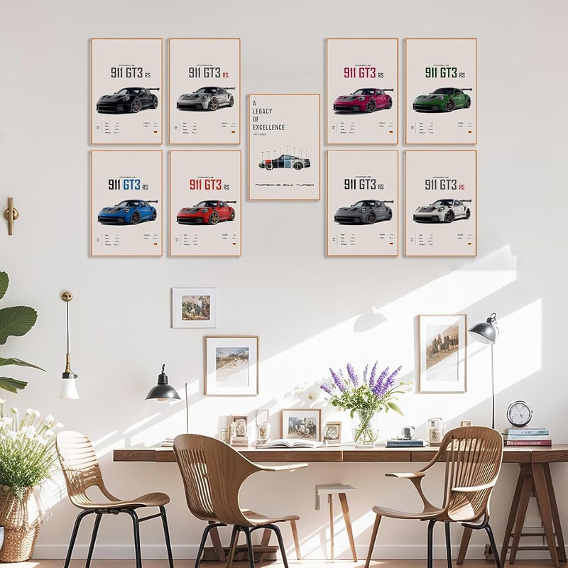 Dujoi 911 GT3RS Posters 9pcs Super Car Racing Car Paper Posters Colorful Car Art Prints For Man Cave Boy's Bedroom (Unframe-8x12inch-9 count) - Image 3