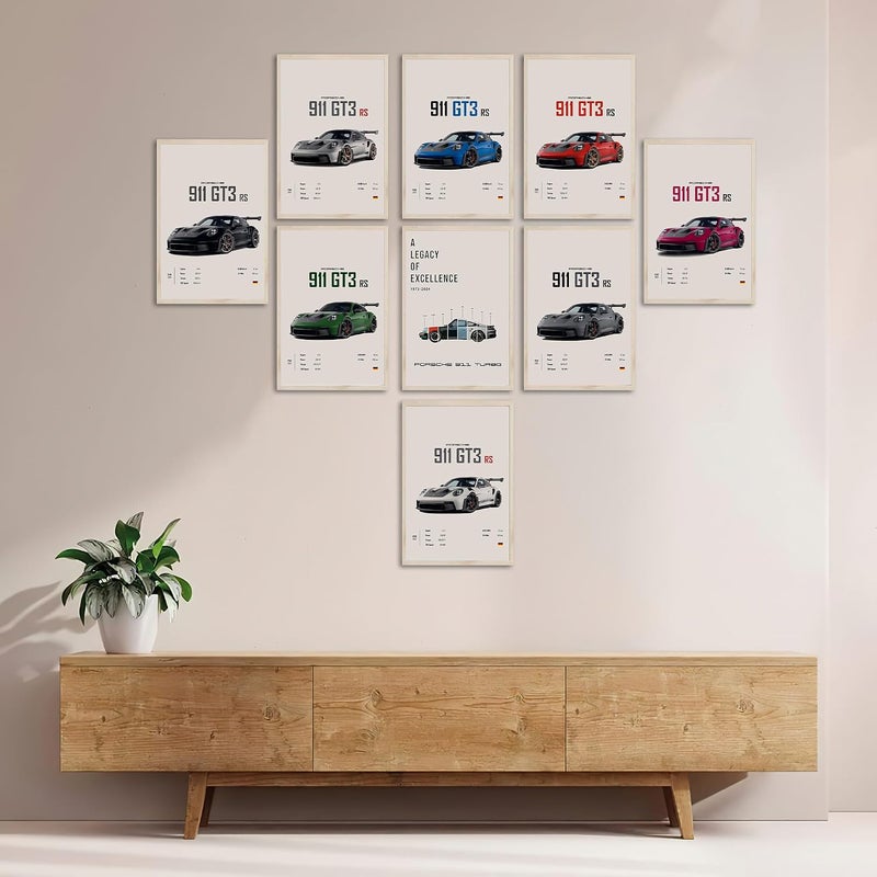 Dujoi 911 GT3RS Posters 9pcs Super Car Racing Car Paper Posters Colorful Car Art Prints For Man Cave Boy's Bedroom (Unframe-8x12inch-9 count) - Image 5