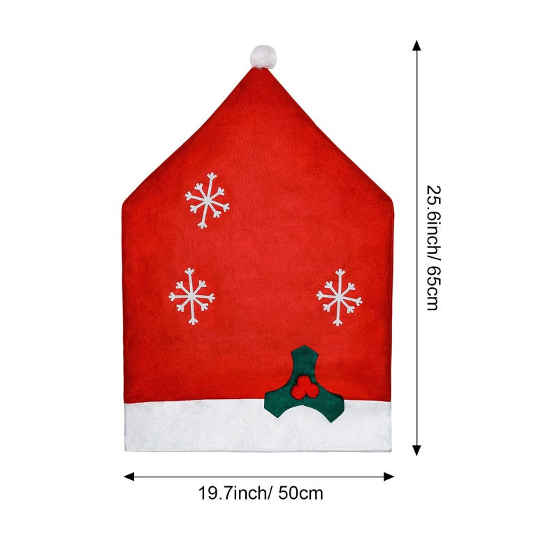 تاتو Tatuo 4 قطع كرسي عيد الميلاد يغطي ديكور سانتا كلوز ريد هات على كرسي ندفة الثلج عيد الميلاد المطبخ كرسي المطبخ مجموعات لعيد الميلاد ديكورات الاحتفال (بحيرة وايت سنوف) - Image 5