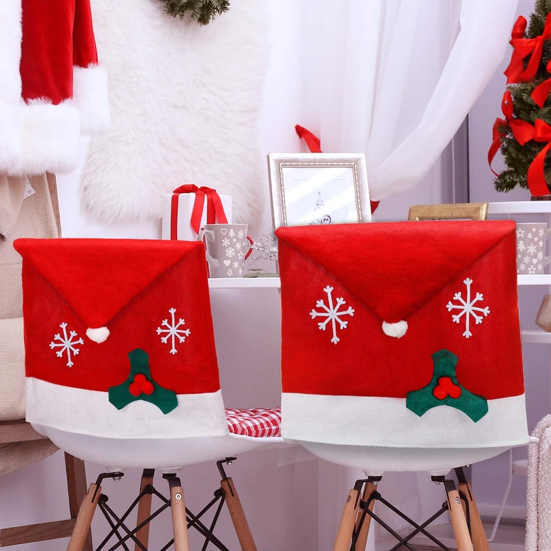 تاتو Tatuo 4 قطع كرسي عيد الميلاد يغطي ديكور سانتا كلوز ريد هات على كرسي ندفة الثلج عيد الميلاد المطبخ كرسي المطبخ مجموعات لعيد الميلاد ديكورات الاحتفال (بحيرة وايت سنوف) - Image 1