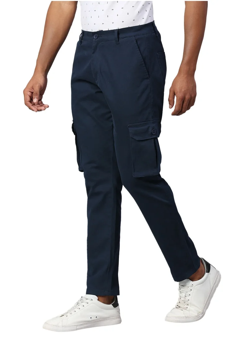 دينيس لينغو Men's Royal Blue Tapered Fit Cargo Pants